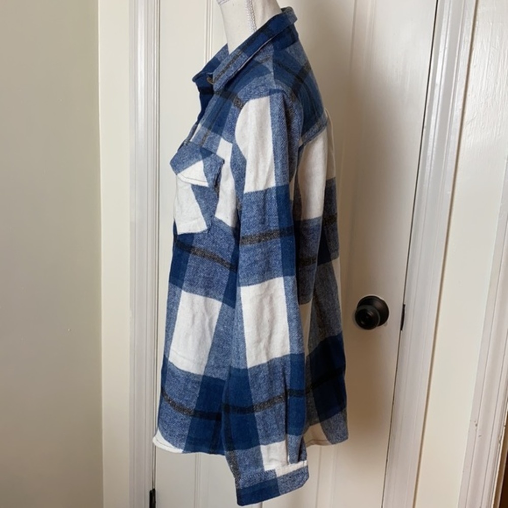 PLAID BUTTON DOWN SHACKET JACKET BLUE SIZES SMALL - MEDIUM - LARGE - XLARGE - Picture 4 of 7